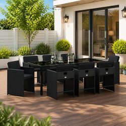 Concise 9-Piece Garden Dining Set - Modern Black Design