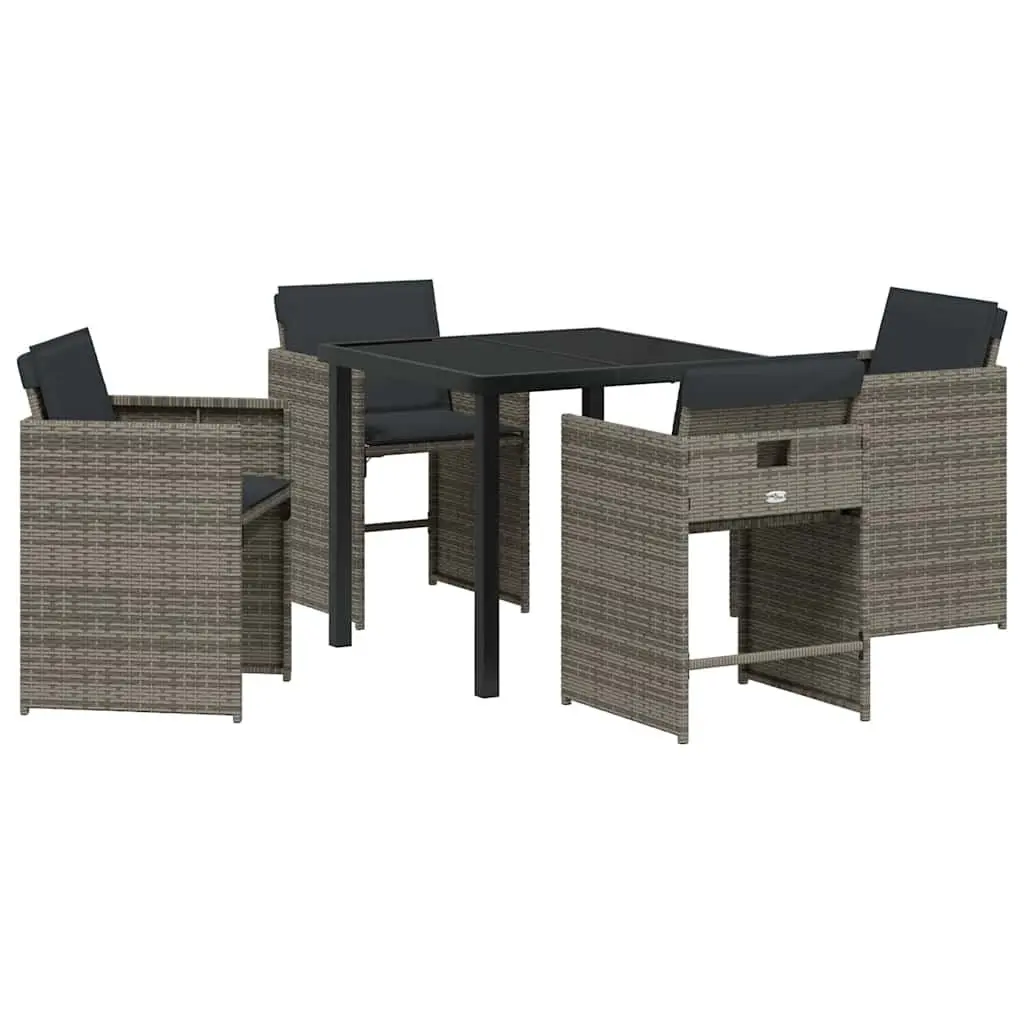 Garden Dining Set 5 Piece Outdoor Furniture Grey Poly Rattan Tempered Glass