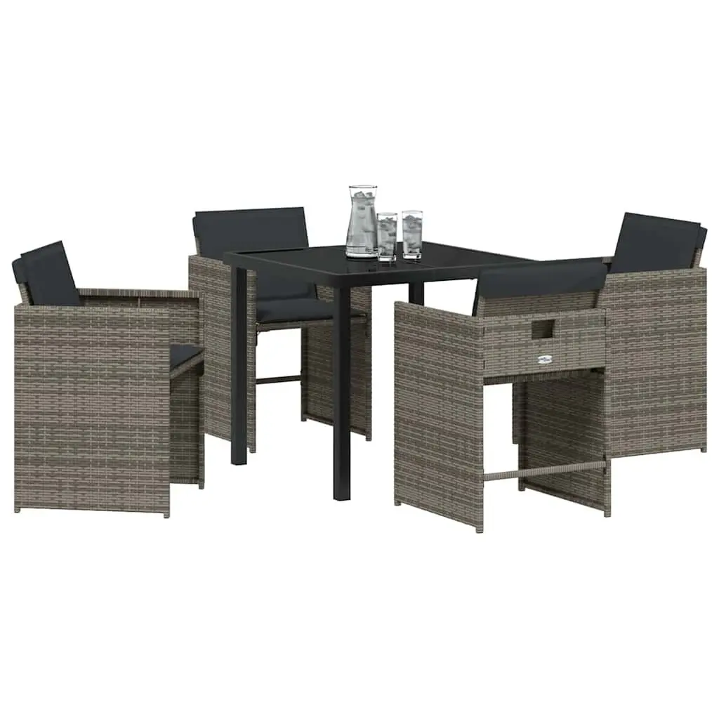 Garden Dining Set 5 Piece Outdoor Furniture Grey Poly Rattan Tempered Glass