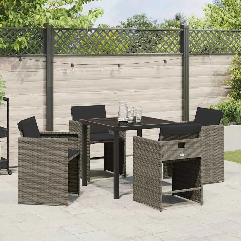 Garden Dining Set 5 Piece Outdoor Furniture Grey Poly Rattan Tempered Glass