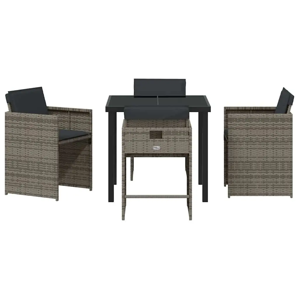 Garden Dining Set 5 Piece Outdoor Furniture Grey Poly Rattan Tempered Glass