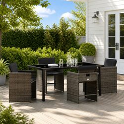 Garden Dining Set 5 Pieces Grey Outdoor Furniture Patio Table Chairs Rattan
