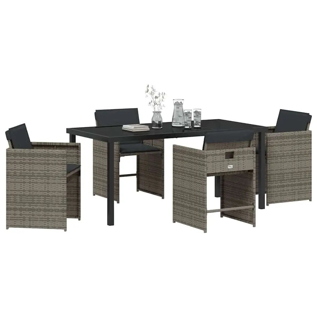 Garden Dining Set 5 Pieces Grey Outdoor Furniture Patio Table Chairs Rattan