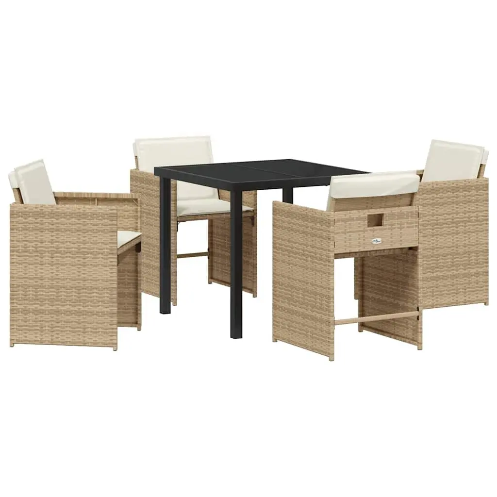Garden Dining Set 5 Pieces Outdoor Furniture Poly Rattan Beige Patio Table