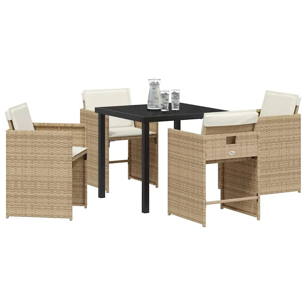 Garden Dining Set 5 Pieces Outdoor Furniture Poly Rattan Beige Patio Table