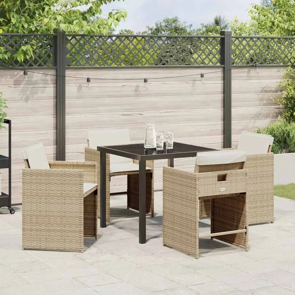 Garden Dining Set 5 Pieces Outdoor Furniture Poly Rattan Beige Patio Table