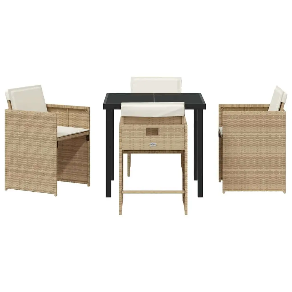 Garden Dining Set 5 Pieces Outdoor Furniture Poly Rattan Beige Patio Table