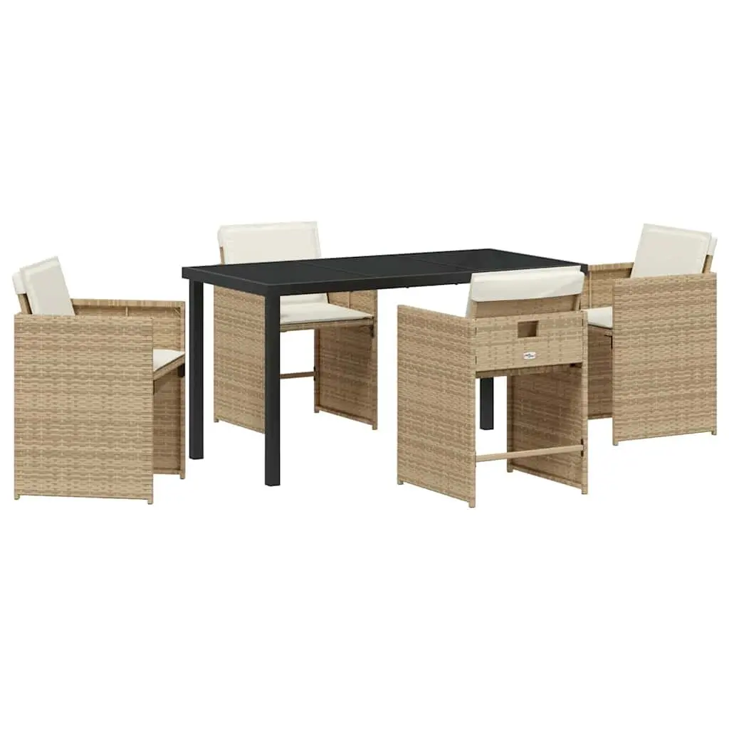 Garden Dining Set 5 Pieces Outdoor Furniture Beige Poly Rattan Patio Table