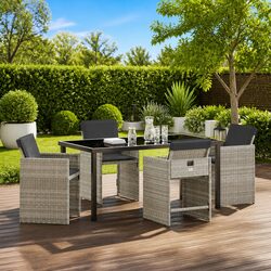 Outdoor Dining Set 5 Pieces Light Grey Poly Rattan Garden Furniture Patio Table