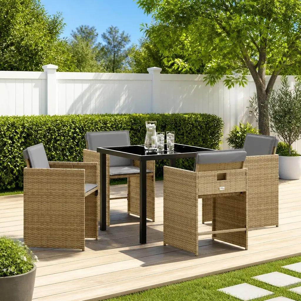 Garden Dining Set Beige 5 Pieces Outdoor Furniture Poly Rattan Patio Dining