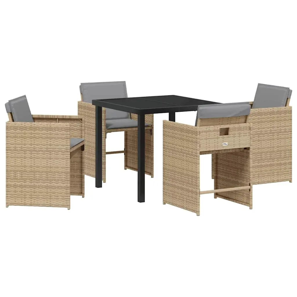 Garden Dining Set Beige 5 Pieces Outdoor Furniture Poly Rattan Patio Dining