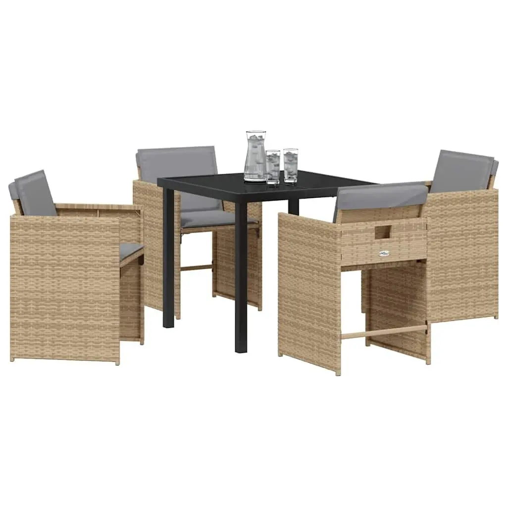 Garden Dining Set Beige 5 Pieces Outdoor Furniture Poly Rattan Patio Dining