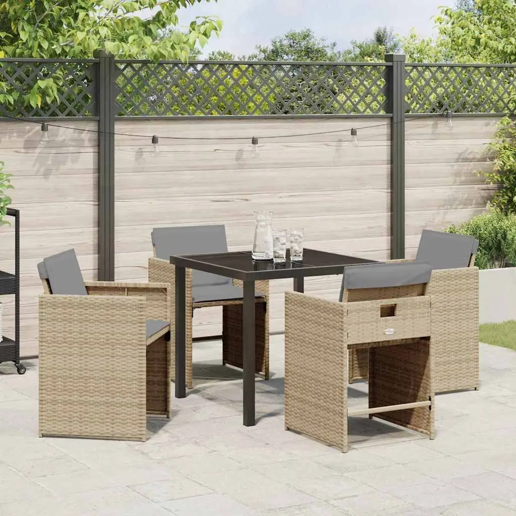 Garden Dining Set Beige 5 Pieces Outdoor Furniture Poly Rattan Patio Dining