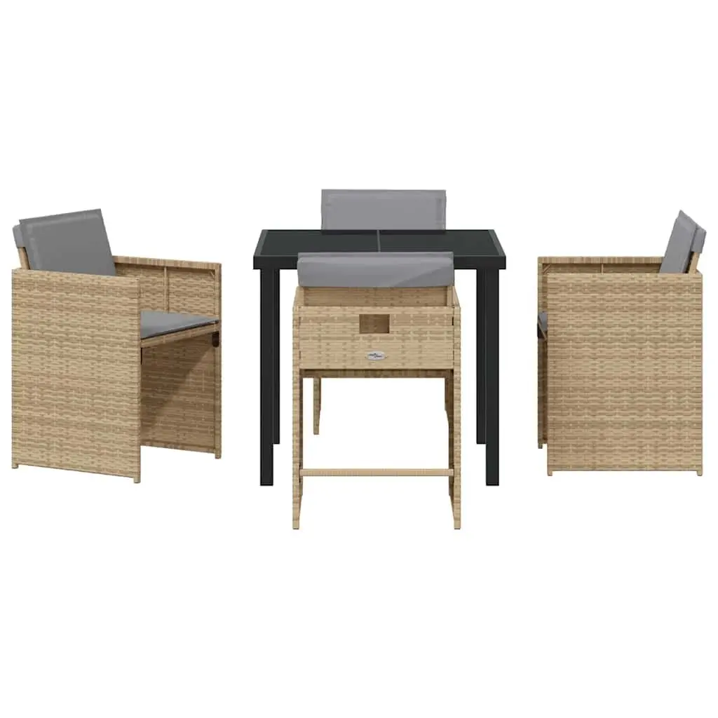 Garden Dining Set Beige 5 Pieces Outdoor Furniture Poly Rattan Patio Dining