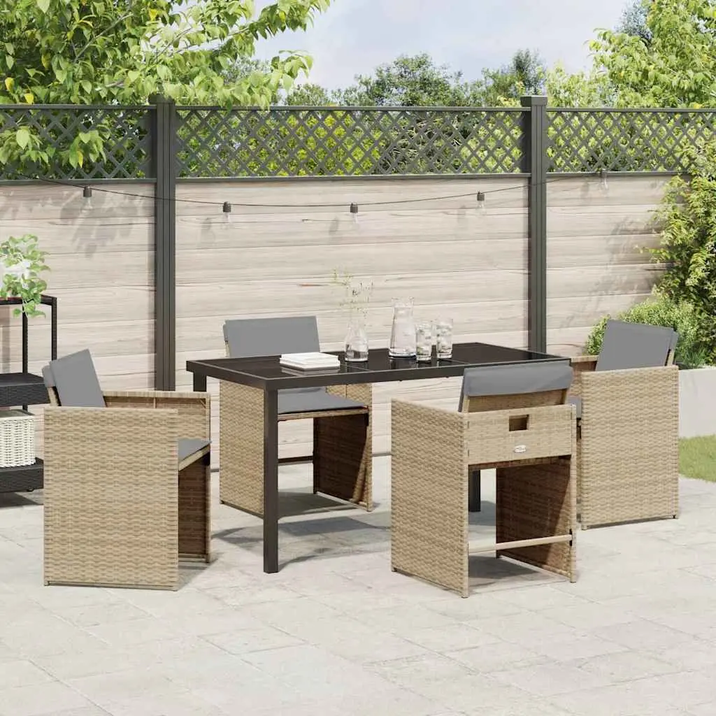 Garden Dining Set Beige 5 Piece Outdoor Furniture Poly Rattan Table Chairs
