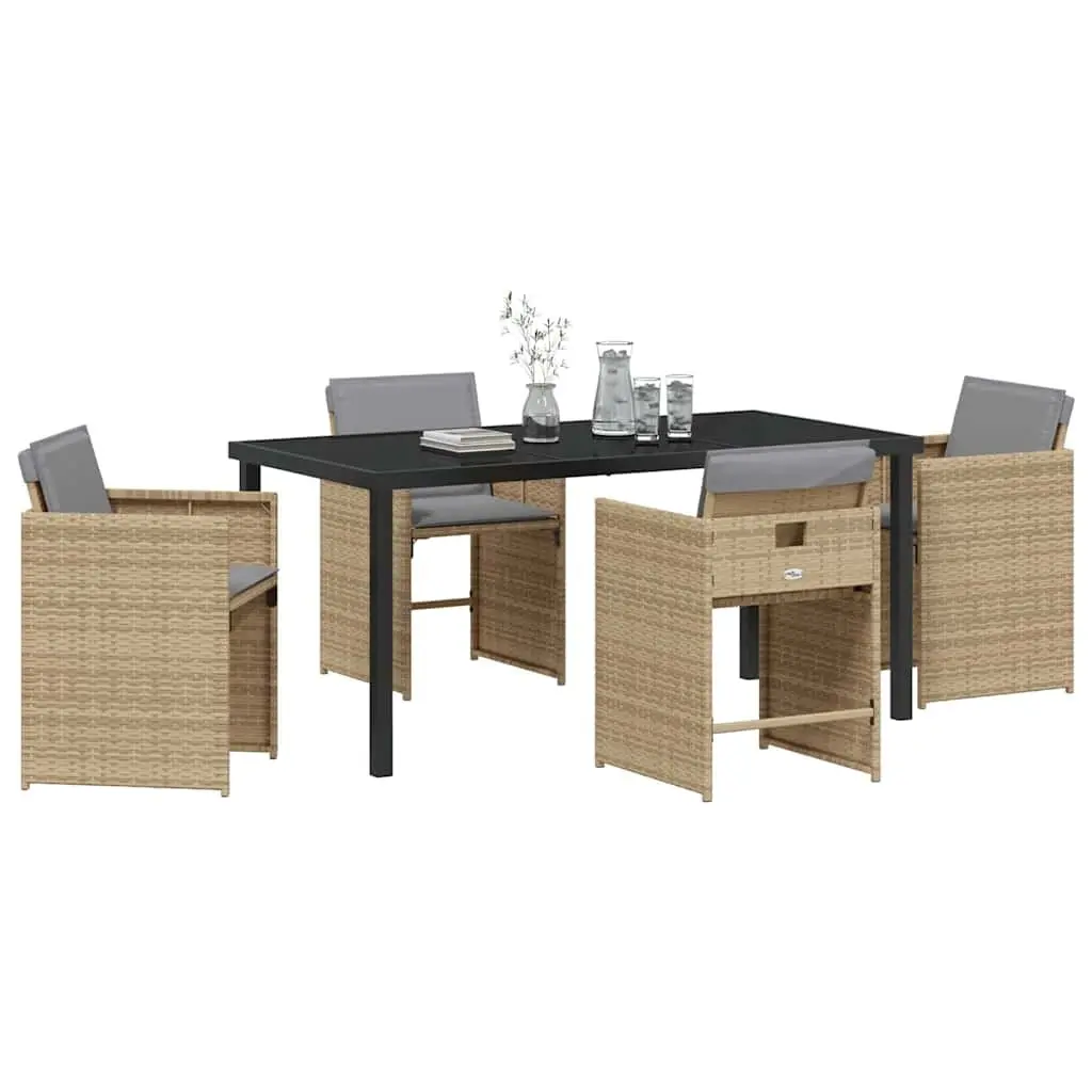 Garden Dining Set Beige 5 Piece Outdoor Furniture Poly Rattan Table Chairs