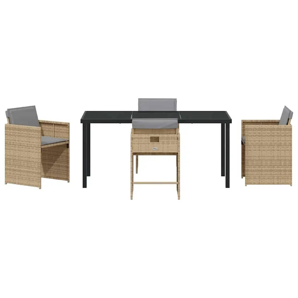 Garden Dining Set Beige 5 Piece Outdoor Furniture Poly Rattan Table Chairs