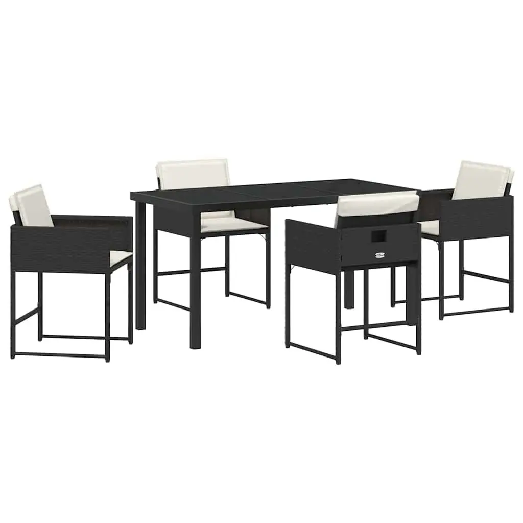 Garden Dining Set 5 Piece Black Poly Rattan Outdoor Furniture Patio Table Chairs