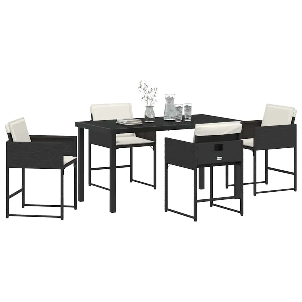 Garden Dining Set 5 Piece Black Poly Rattan Outdoor Furniture Patio Table Chairs
