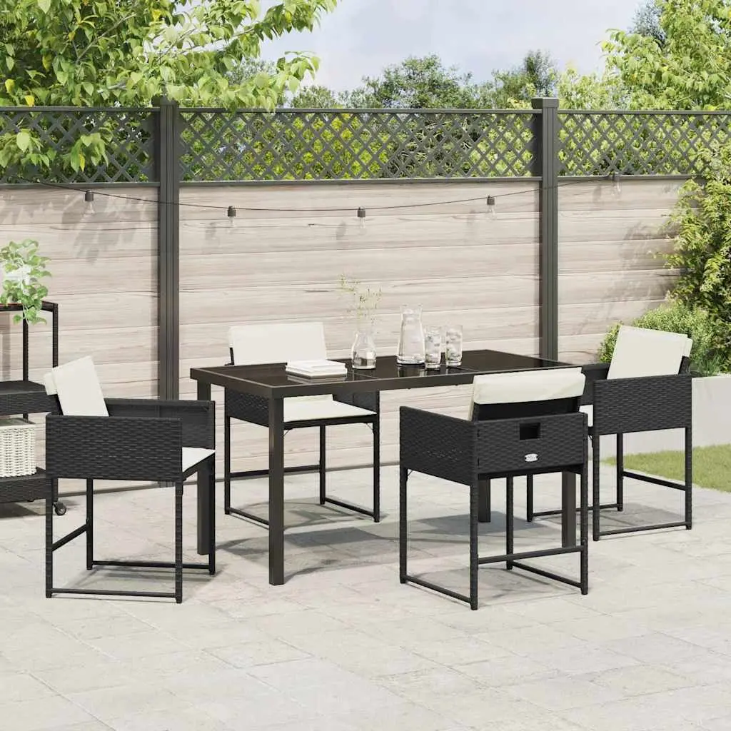 Garden Dining Set 5 Piece Black Poly Rattan Outdoor Furniture Patio Table Chairs