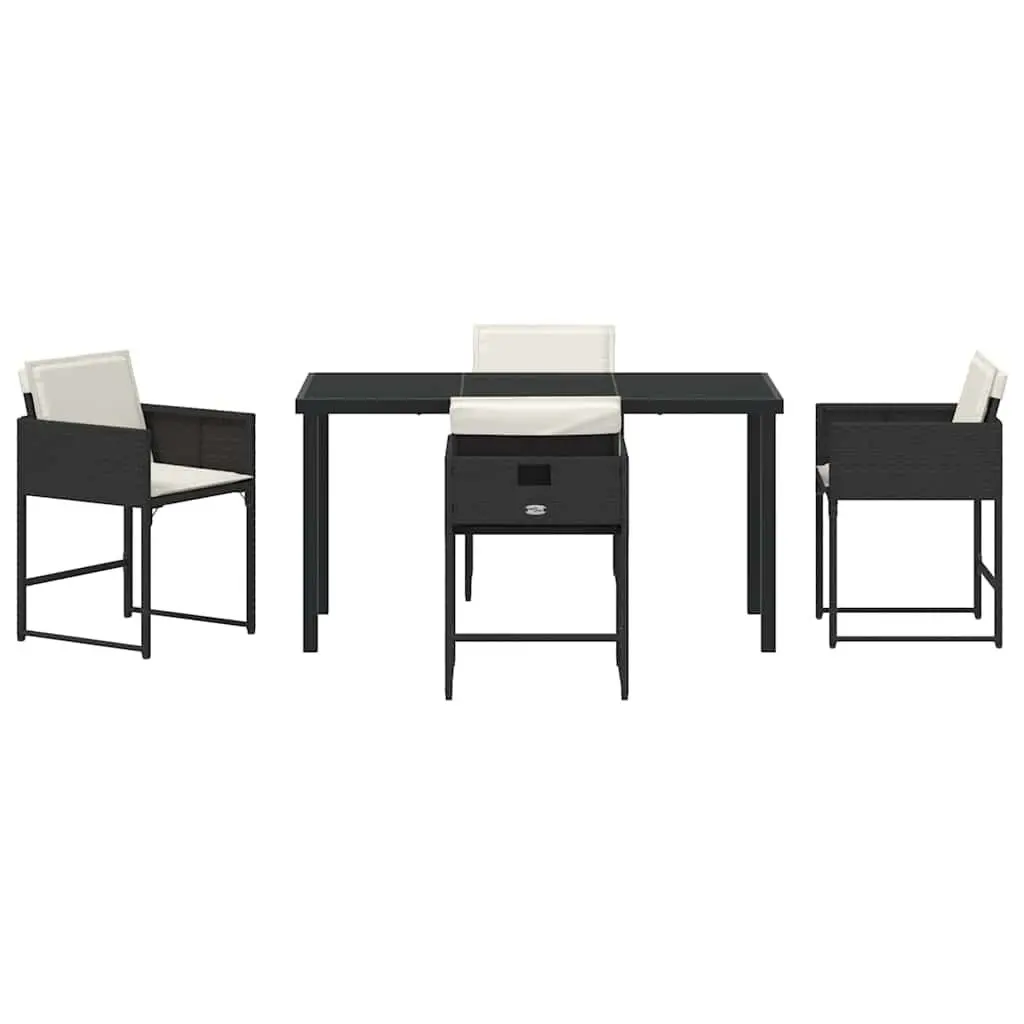 Garden Dining Set 5 Piece Black Poly Rattan Outdoor Furniture Patio Table Chairs