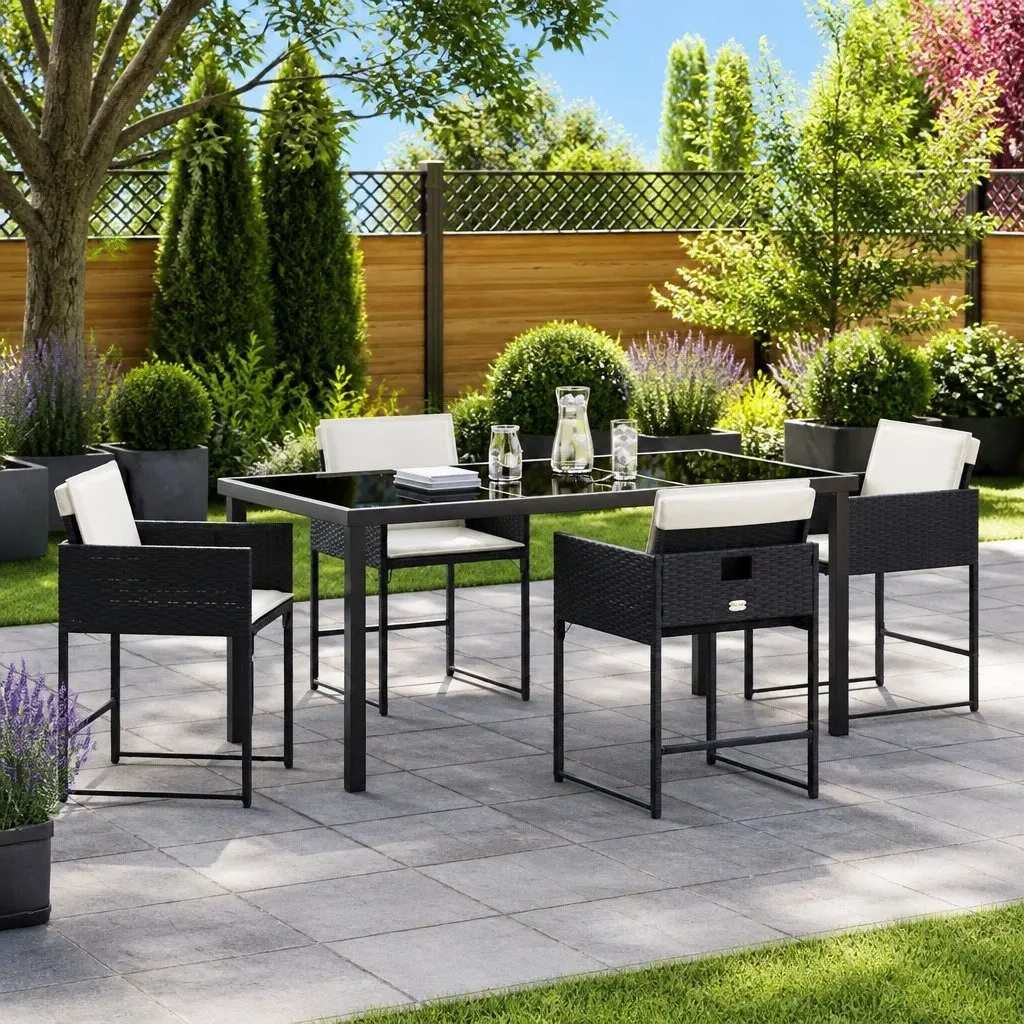5-Piece Black Outdoor Dining Set with Cushions