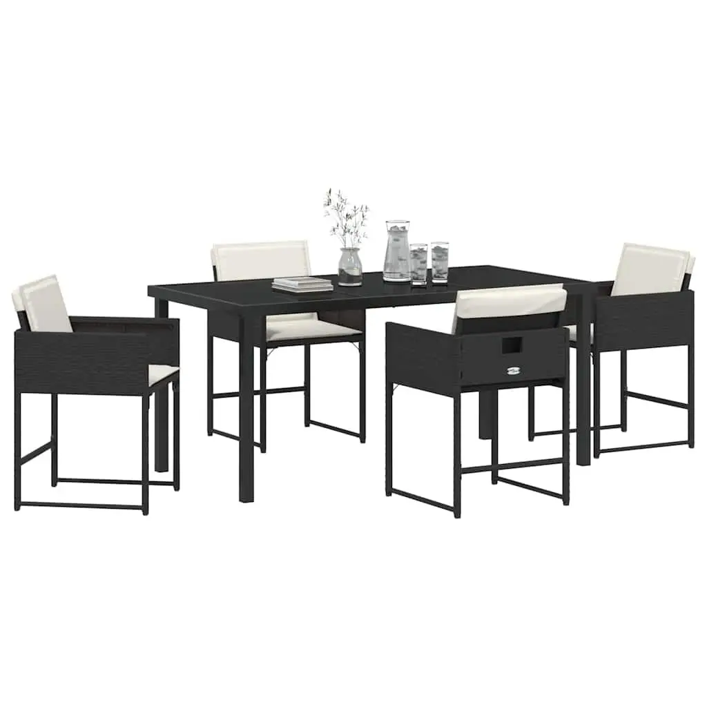 5-Piece Black Outdoor Dining Set with Cushions
