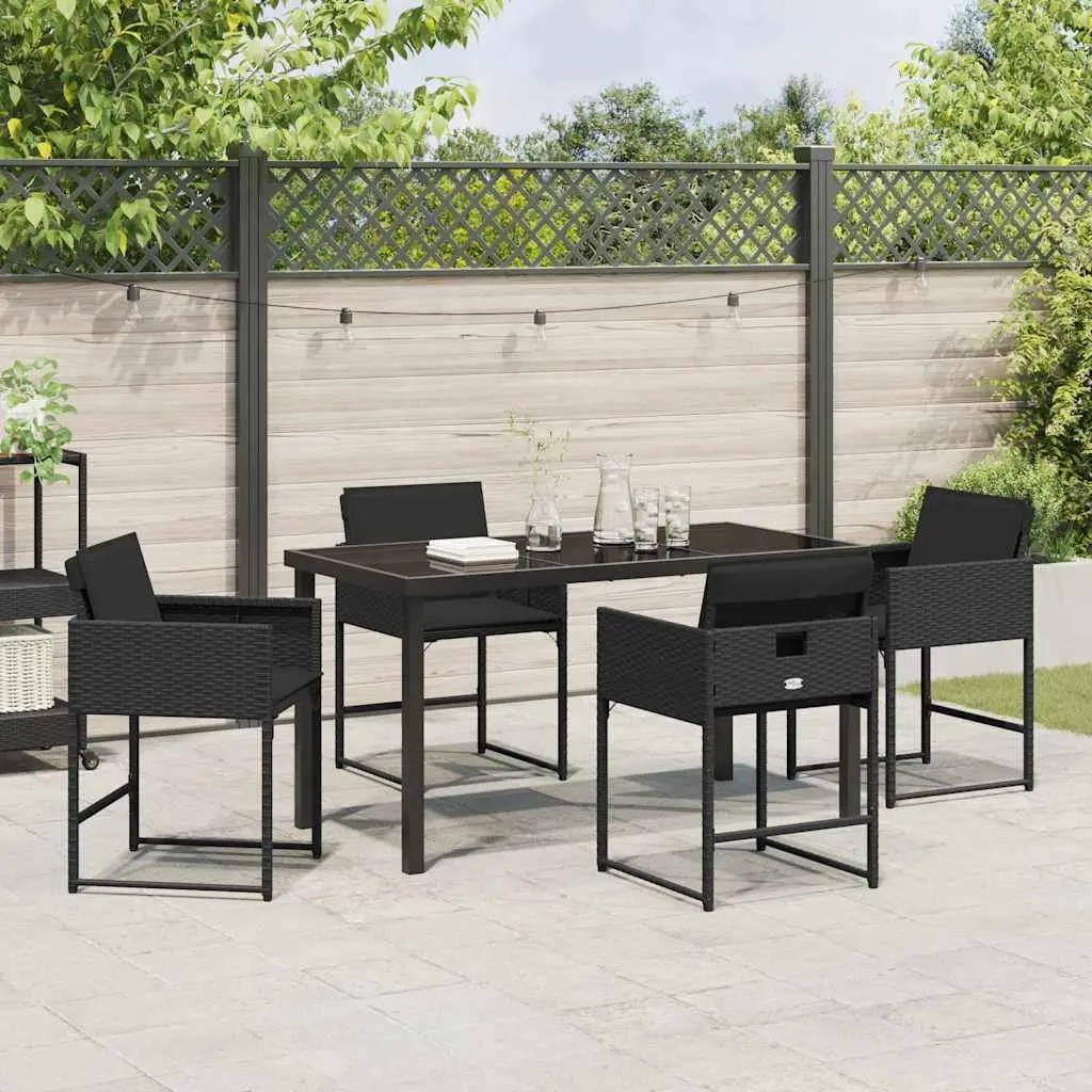 Garden Dining Set Black 5 Piece Outdoor Furniture Patio Table Chairs
