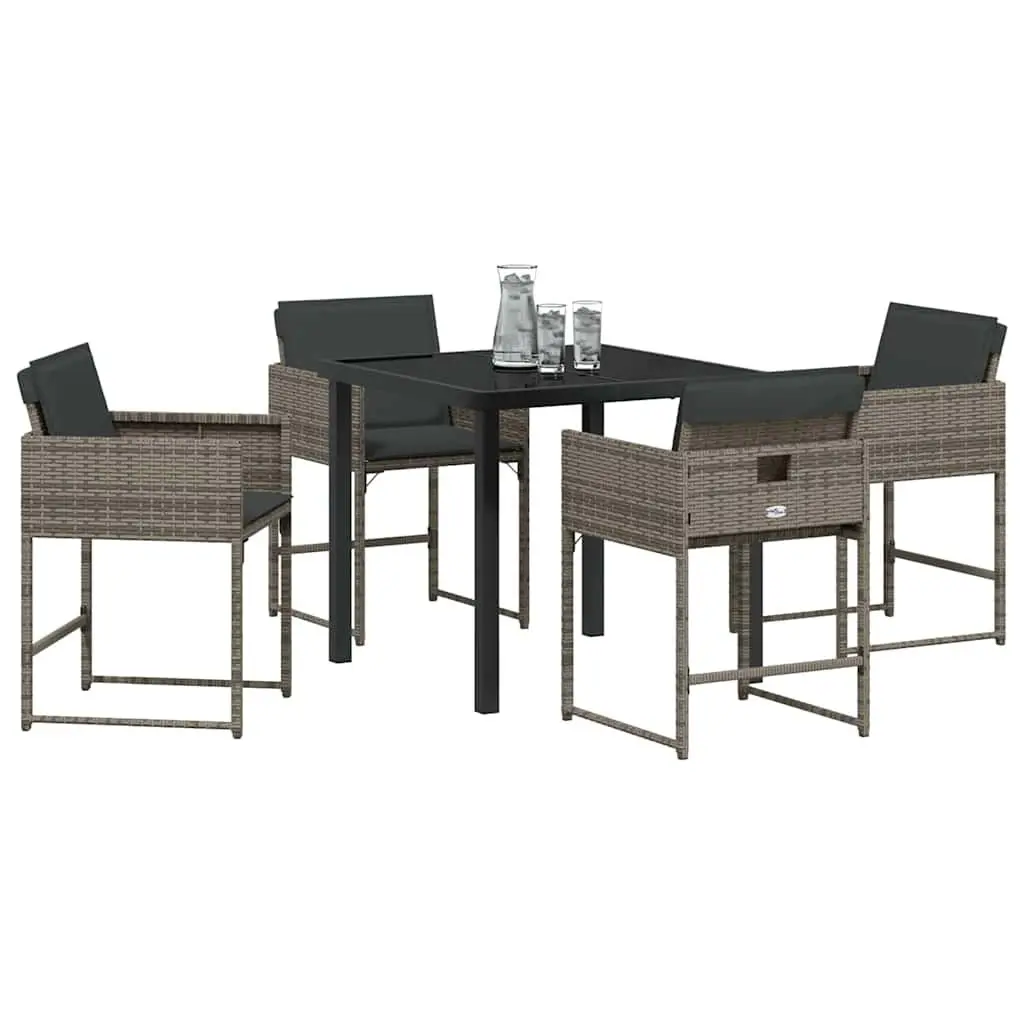 Garden Dining Set Grey 5 Pieces Poly Rattan with Glass Table Outdoor Patio