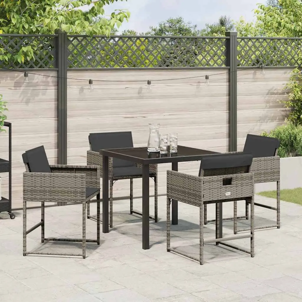 Garden Dining Set Grey 5 Pieces Poly Rattan with Glass Table Outdoor Patio