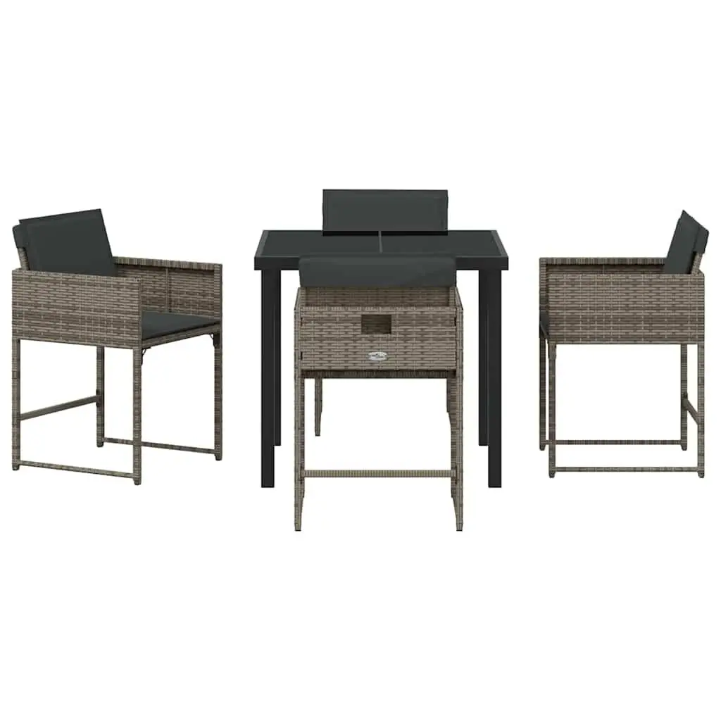 Garden Dining Set Grey 5 Pieces Poly Rattan with Glass Table Outdoor Patio