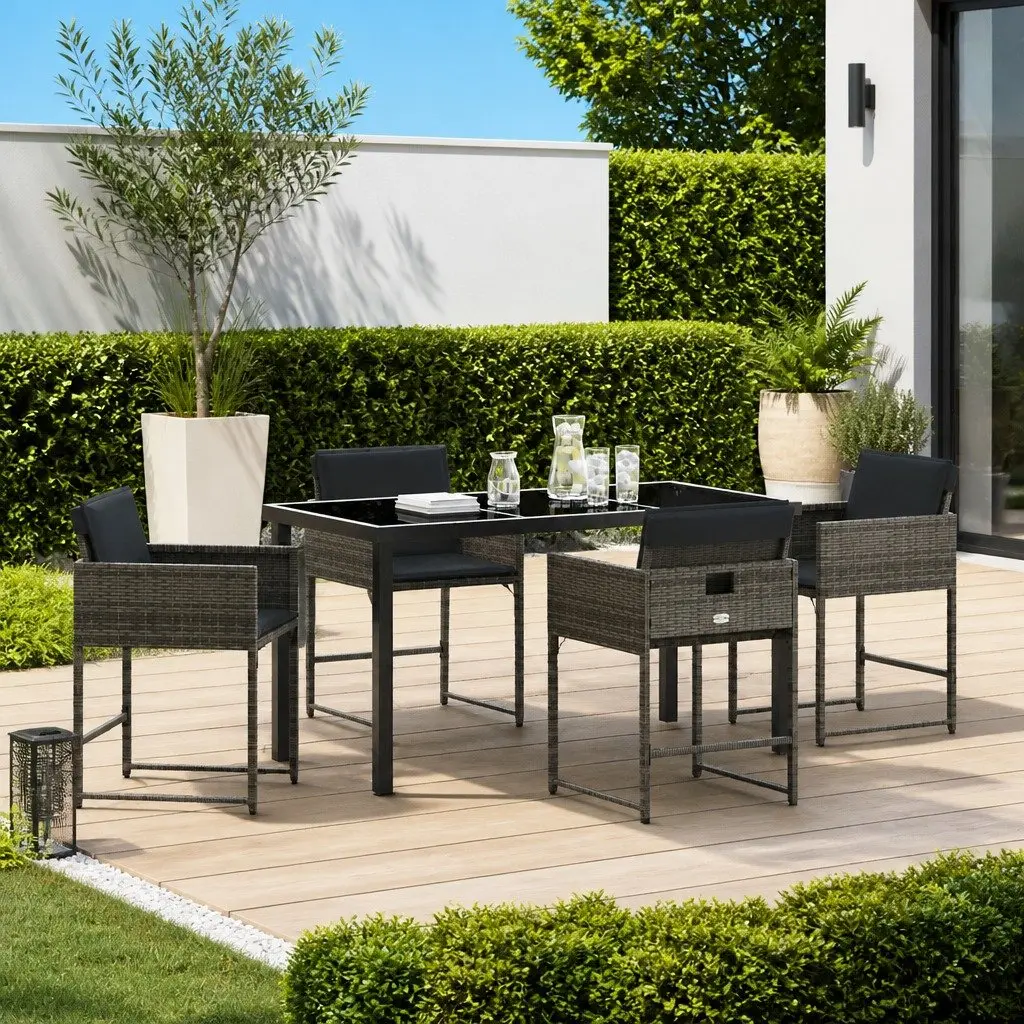 Garden Dining Set 5pc Outdoor Furniture Patio Table Chairs Grey Poly Rattan