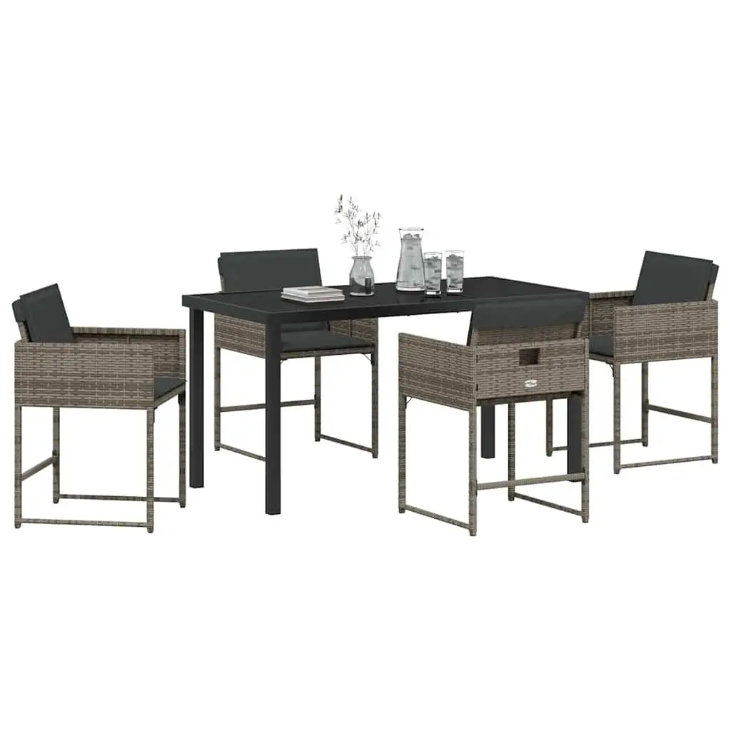 Garden Dining Set 5pc Outdoor Furniture Patio Table Chairs Grey Poly Rattan