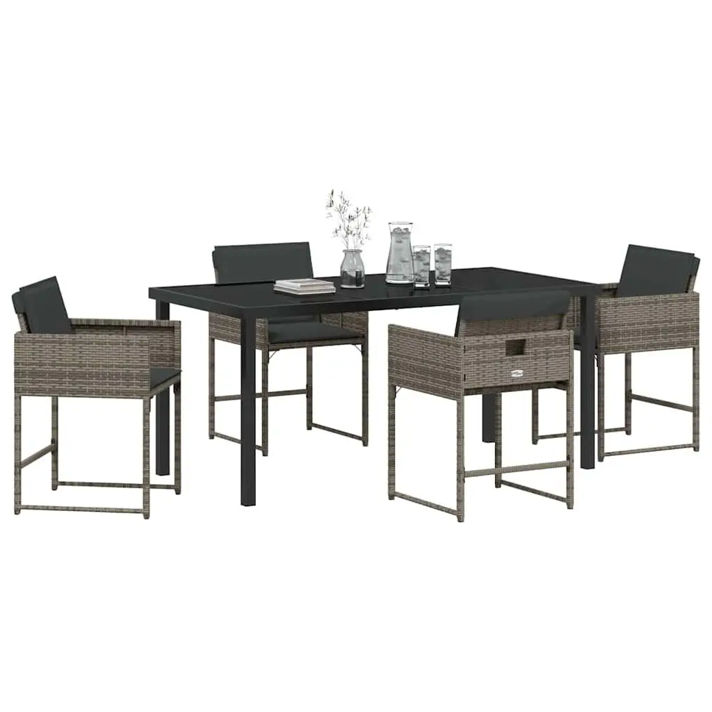 Garden Dining Set 5 Piece Outdoor Furniture Grey Poly Rattan Steel Frame Patio