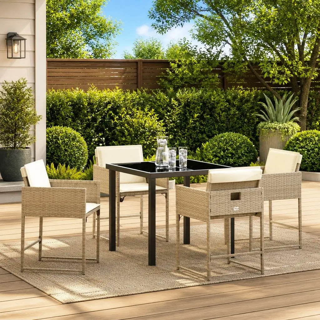 Garden Dining Set 5 Pcs Outdoor Furniture Patio Table Chairs Beige Poly Rattan