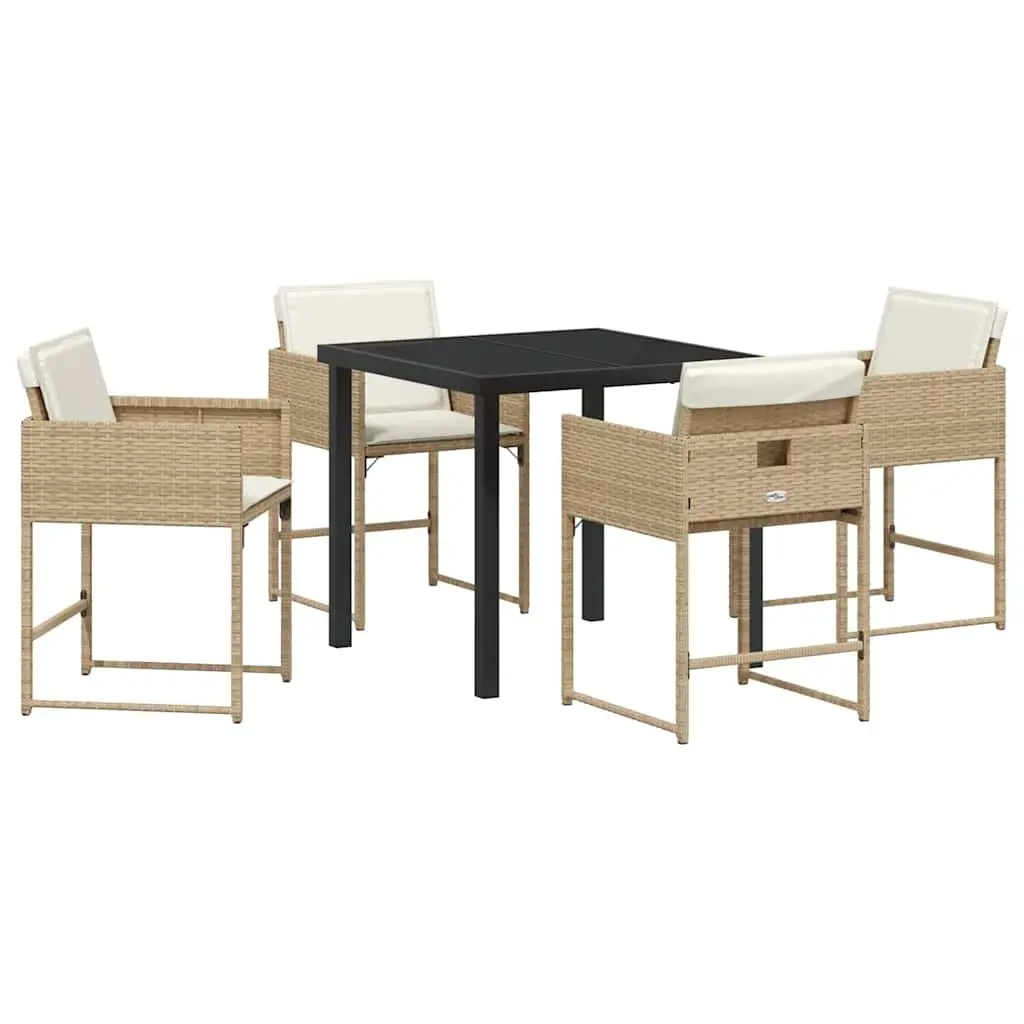 Garden Dining Set 5 Pcs Outdoor Furniture Patio Table Chairs Beige Poly Rattan