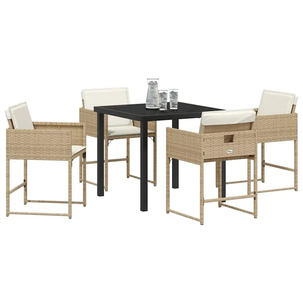 Garden Dining Set 5 Pcs Outdoor Furniture Patio Table Chairs Beige Poly Rattan