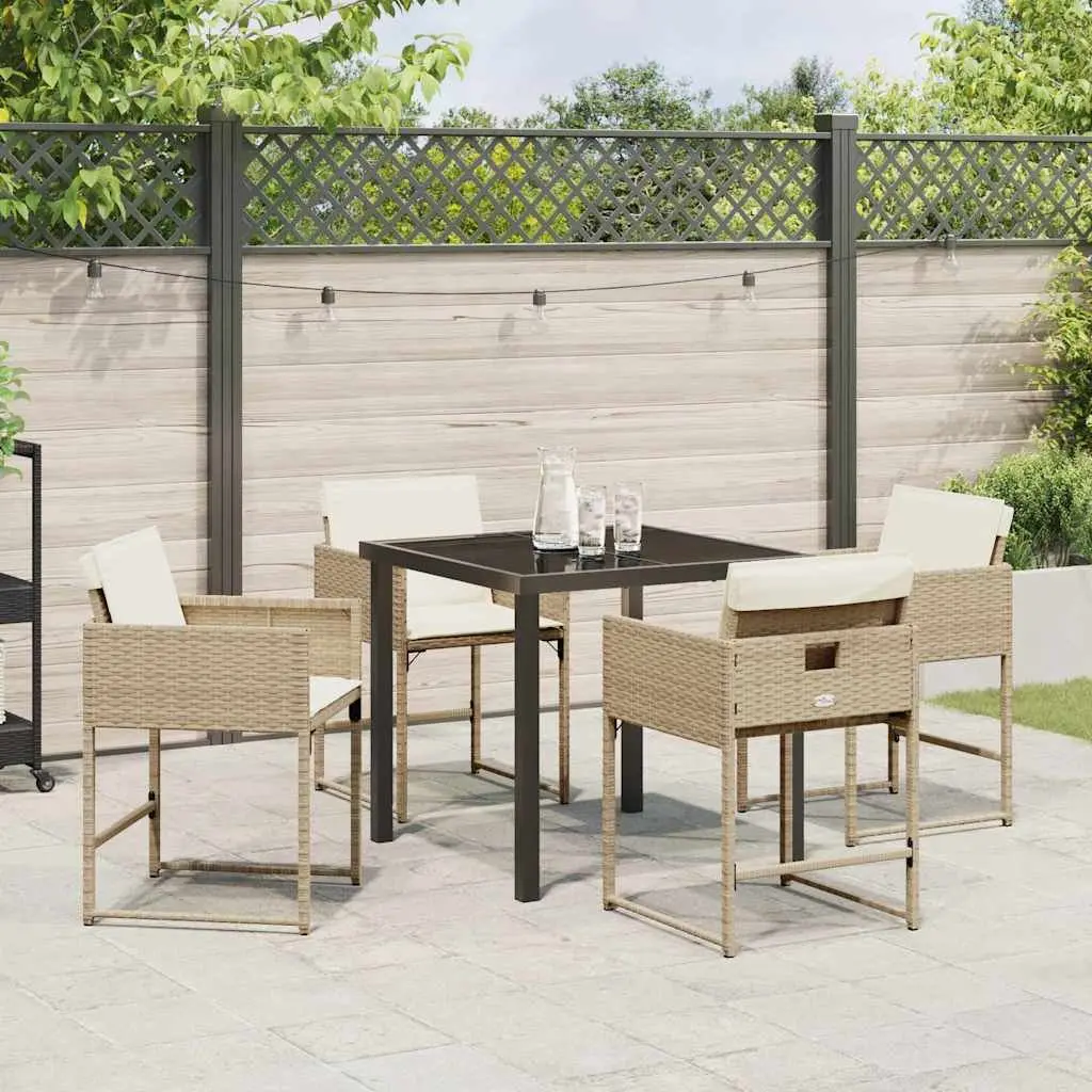 Garden Dining Set 5 Pcs Outdoor Furniture Patio Table Chairs Beige Poly Rattan