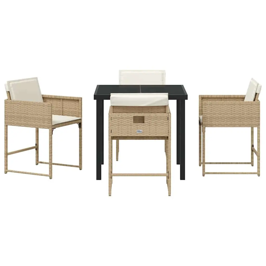 Garden Dining Set 5 Pcs Outdoor Furniture Patio Table Chairs Beige Poly Rattan