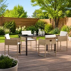 Garden Dining Set 5 Pieces Outdoor Patio Furniture Rattan Beige Modern Design
