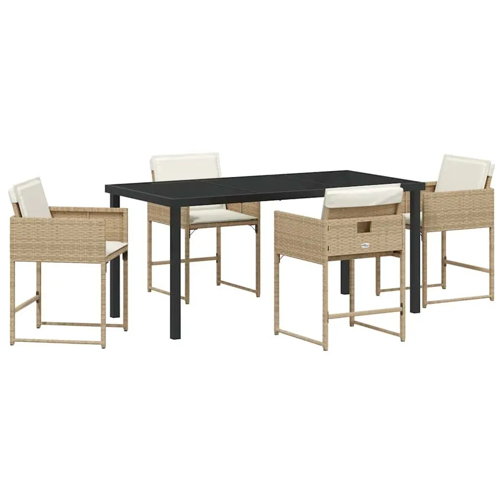 Garden Dining Set 5 Pieces Outdoor Furniture Patio Table Chairs Beige