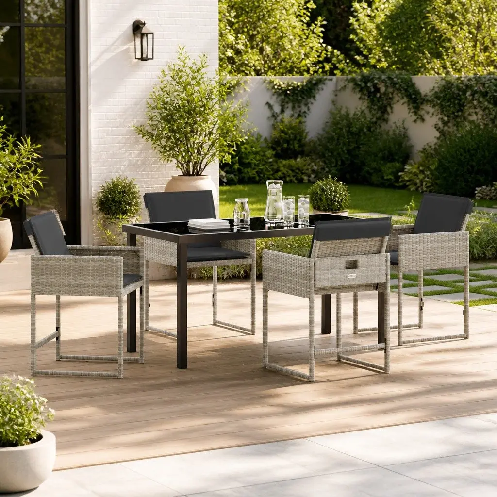Garden Dining Set 5 Pieces Light Grey Outdoor Furniture Patio Table Chairs