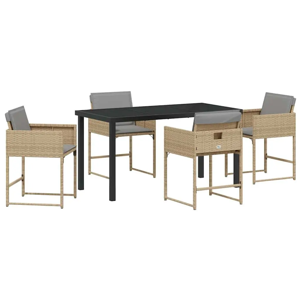 Garden Dining Set Beige 5 Piece Outdoor Patio Furniture Poly Rattan Glass Table