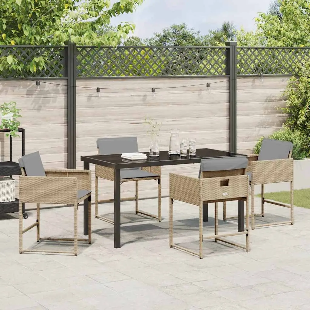 Garden Dining Set Beige 5 Piece Outdoor Patio Furniture Poly Rattan Glass Table