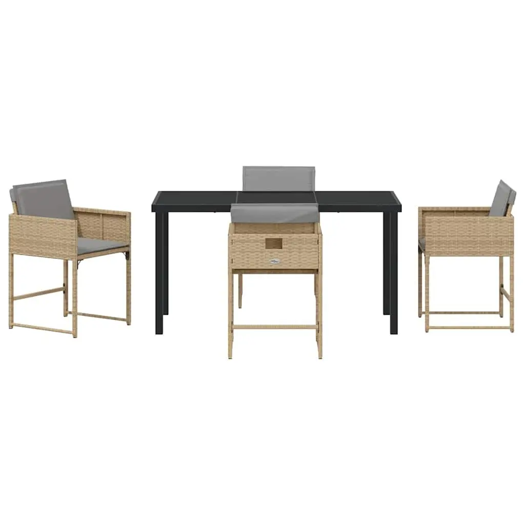Garden Dining Set Beige 5 Piece Outdoor Patio Furniture Poly Rattan Glass Table