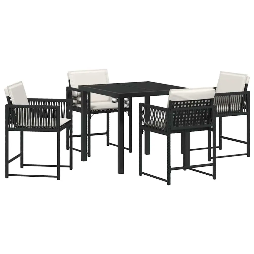 Garden Dining Set 5 Piece Outdoor Furniture Black Poly Rattan Steel Patio Table