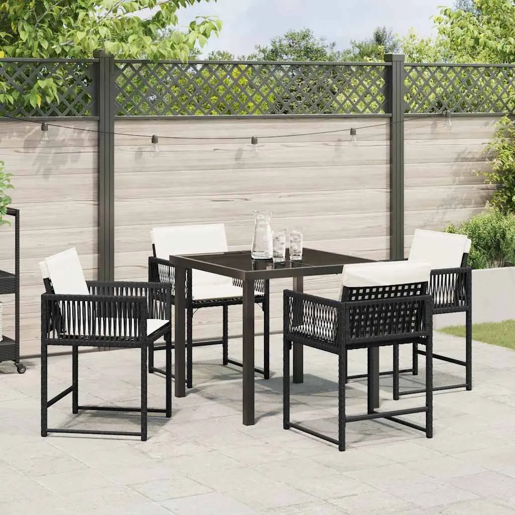Garden Dining Set 5 Piece Outdoor Furniture Black Poly Rattan Steel Patio Table
