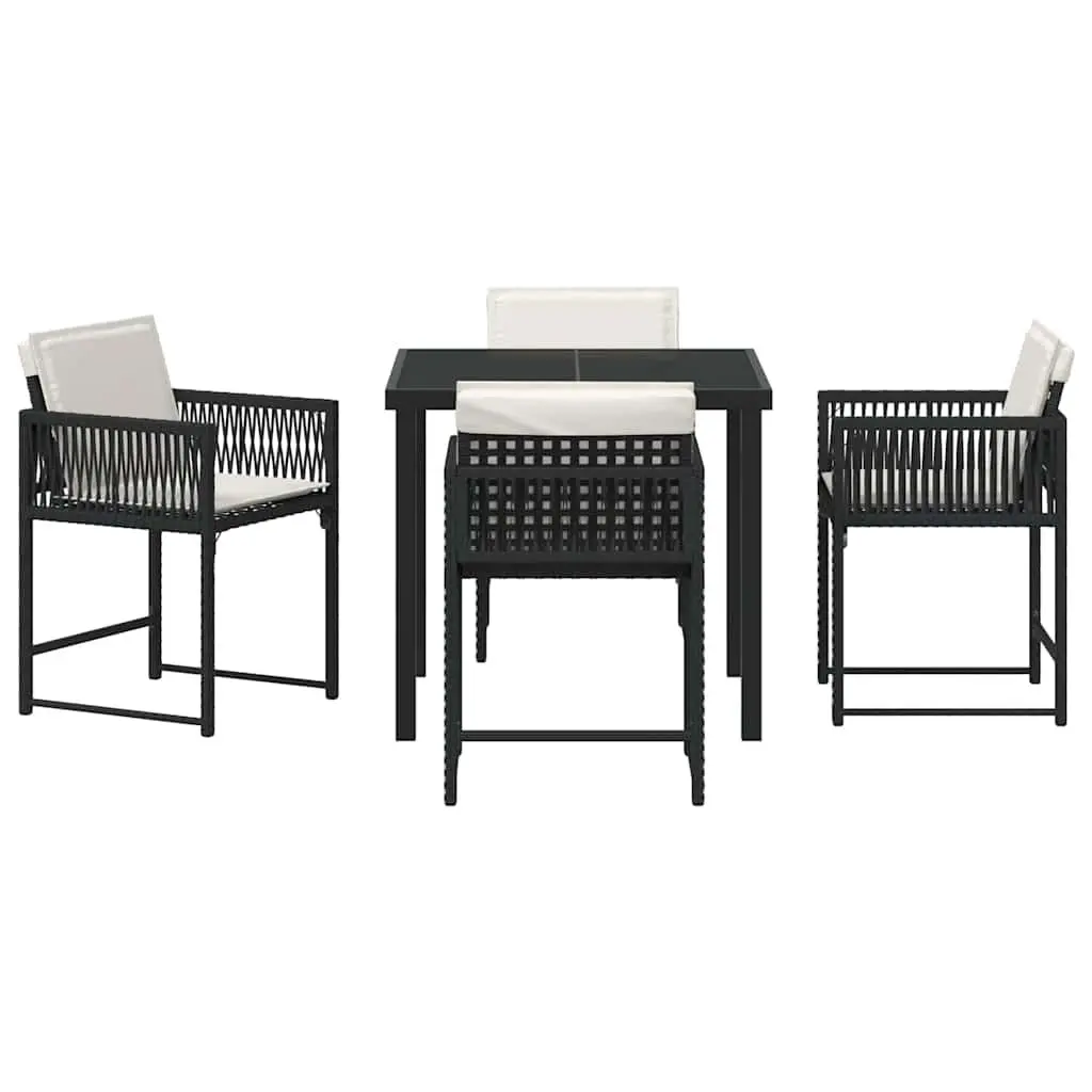 Garden Dining Set 5 Piece Outdoor Furniture Black Poly Rattan Steel Patio Table