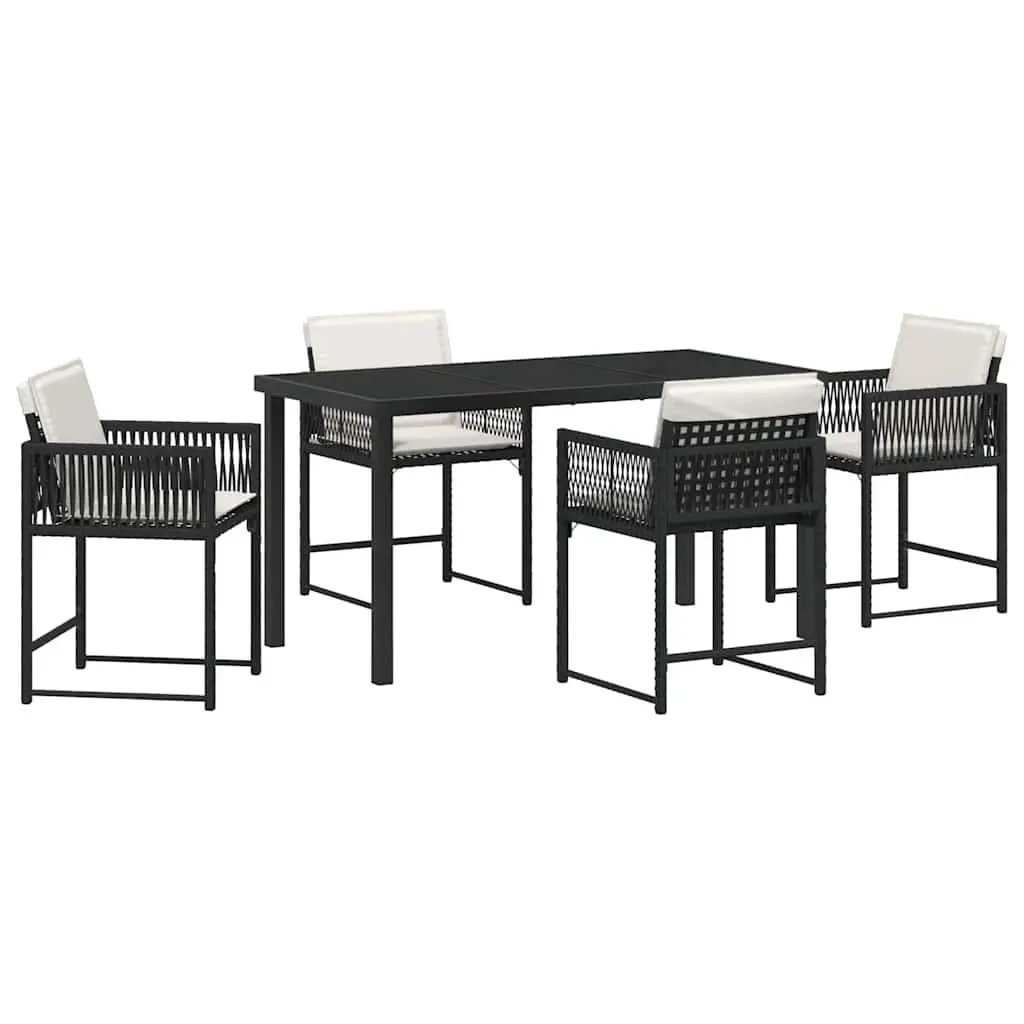Garden Dining Set 5 Piece Outdoor Furniture Black Poly Rattan Patio Table Chairs