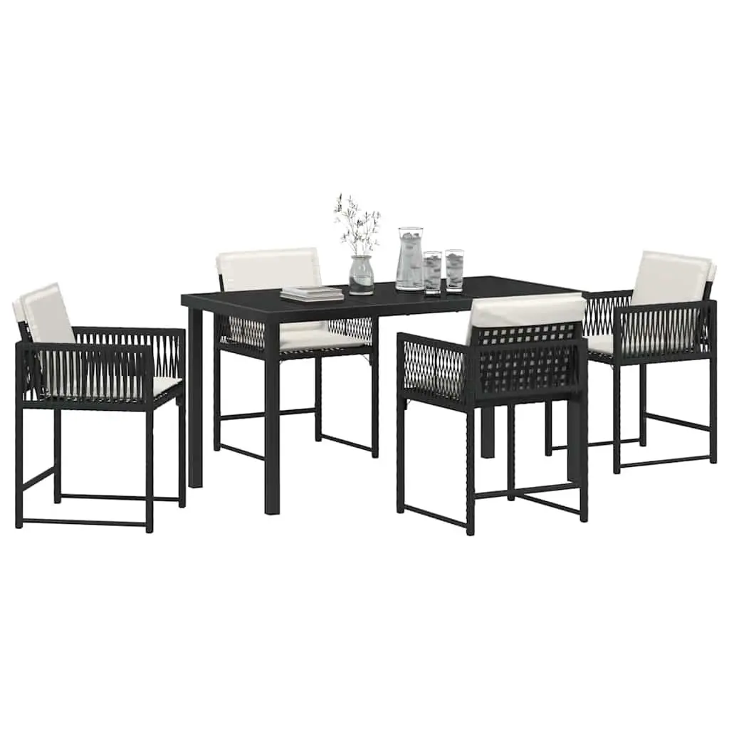 Garden Dining Set 5 Piece Outdoor Furniture Black Poly Rattan Patio Table Chairs